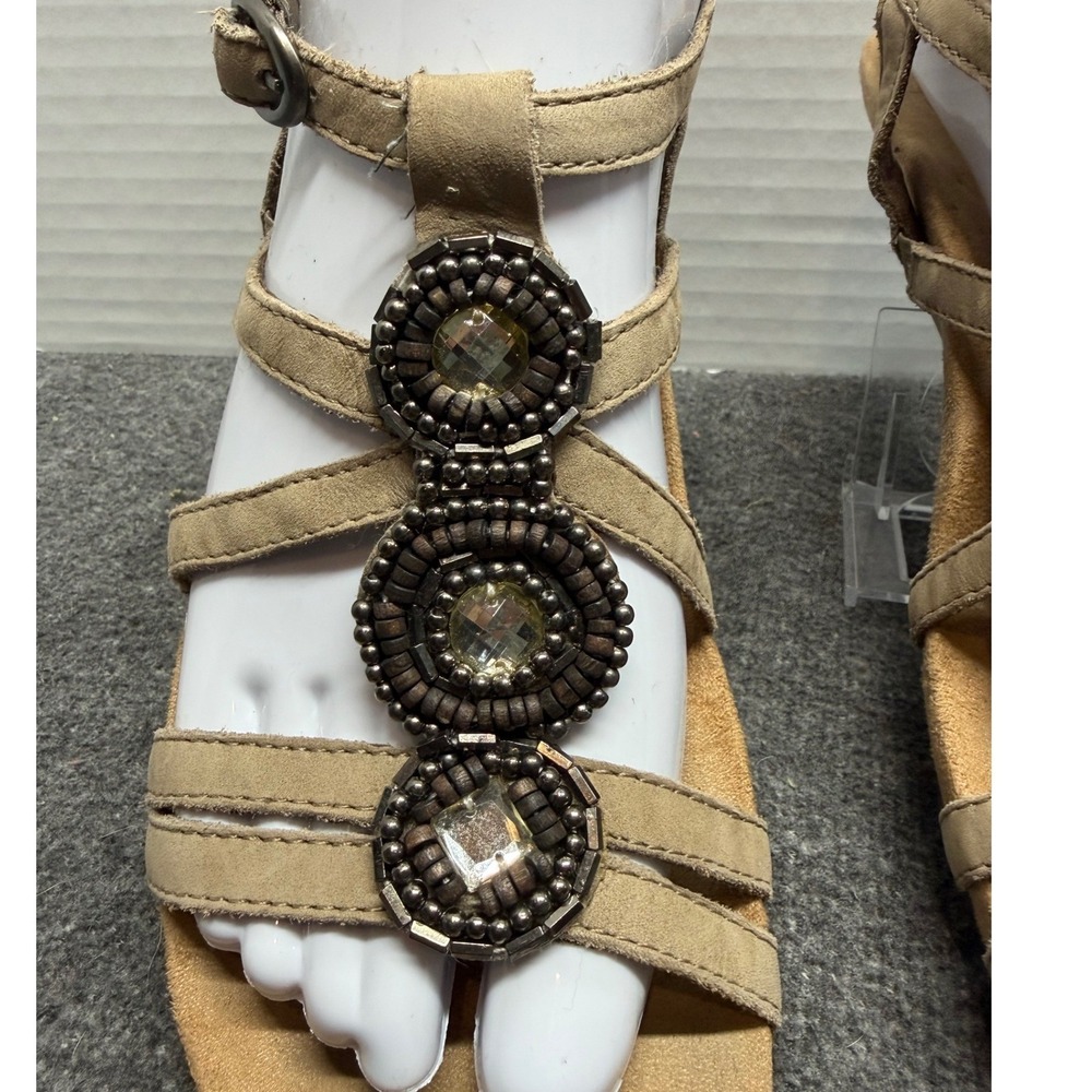 Rockport Cobb Hill Khari Khaki Leather Beaded Wedge Sandals 8N CCK02KHN - Picture 2 of 9